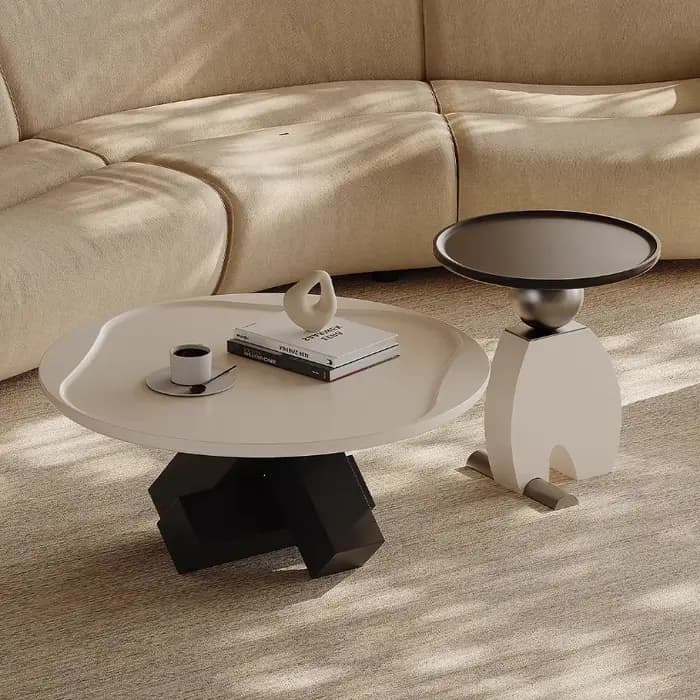 Table basse circulaire créative et artistique avec rangement