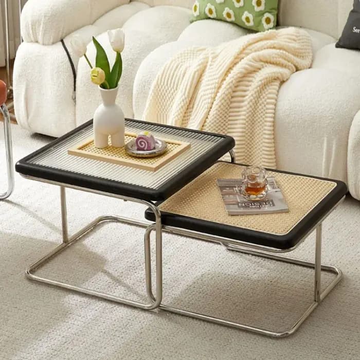 Table basse de Style médiéval rétro avec plateau en verre
