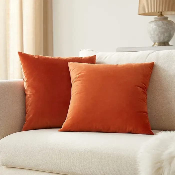 Juste de coussin en velours orange pour canapé