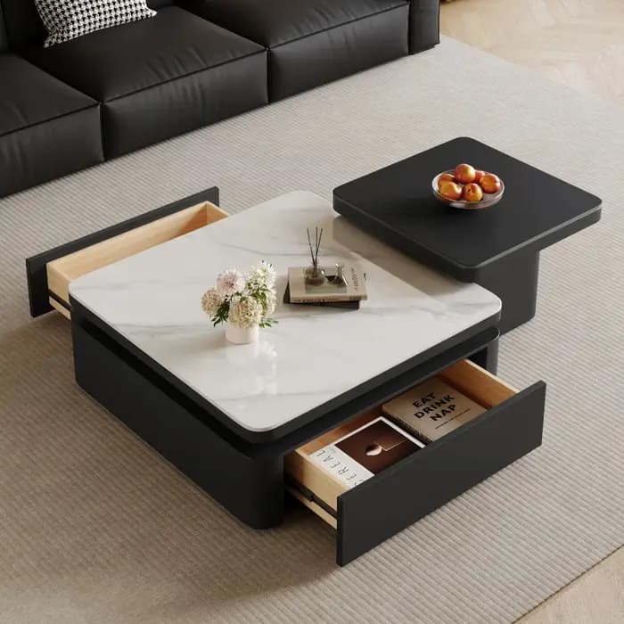 Table basse de salon moderne de luxe avec rangement intégré