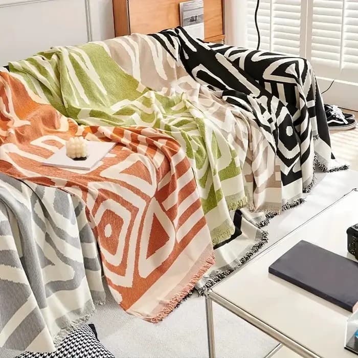 Serviette de canapé en Chenille de Style Boho avec glands