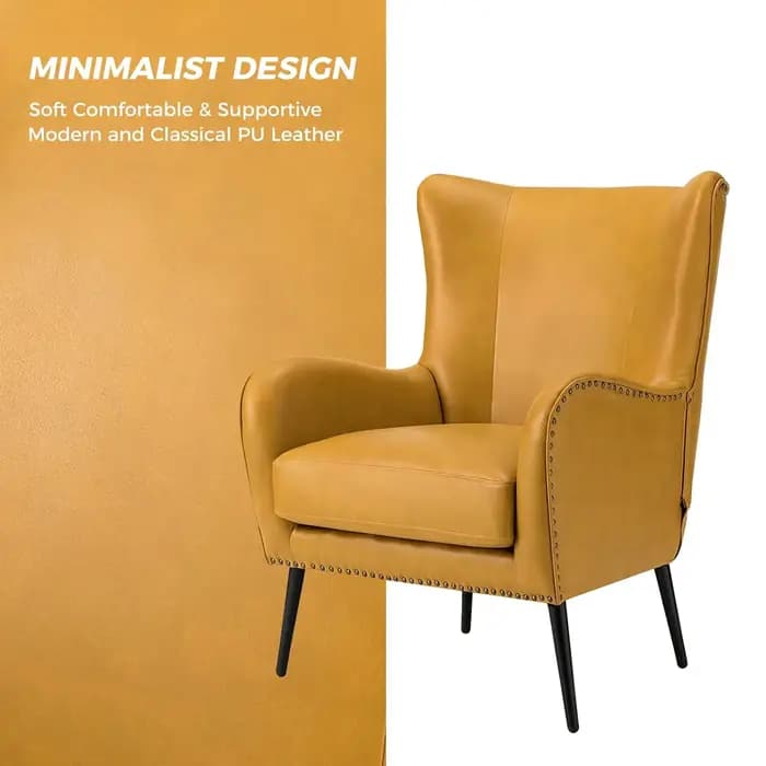 Fauteuil d'appoint en similicuir avec coussin amovible, fauteuil rembourré confortable avec pieds en