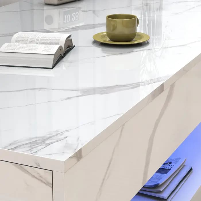 Table basse moderne avec lumières LED, table basse avec 2 rangements, design double couche, salon