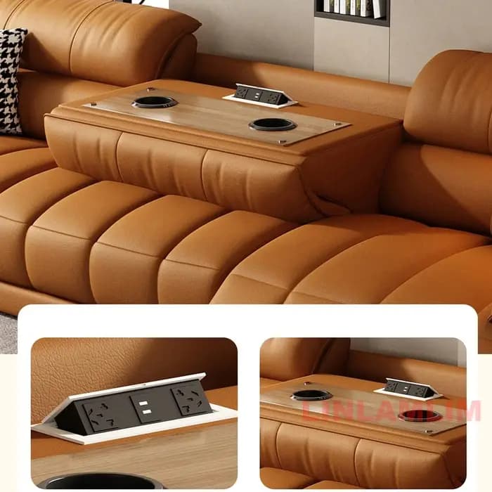 Canapé inclinable électrique moderne avec repose-pieds réglable, USB et console centrale pliable – C