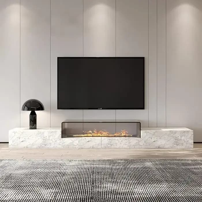 Console TV en marbre de luxe minimaliste sur mesure