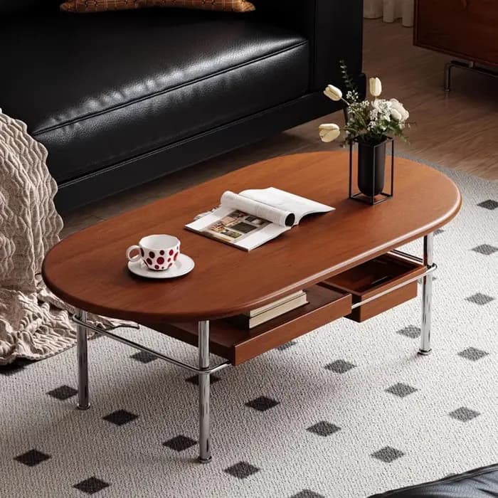 Table basse ovale avec pieds en métal