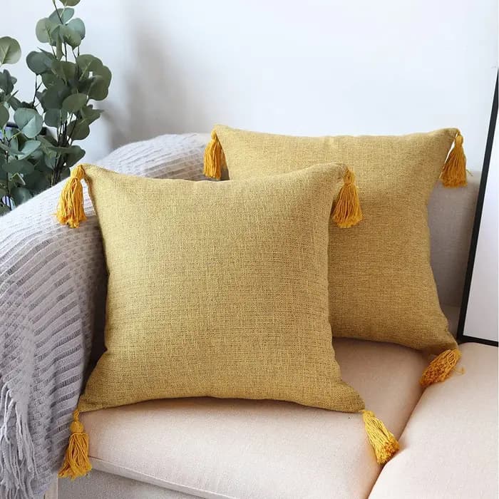 Juste de coussin en lin jaune pour canapé