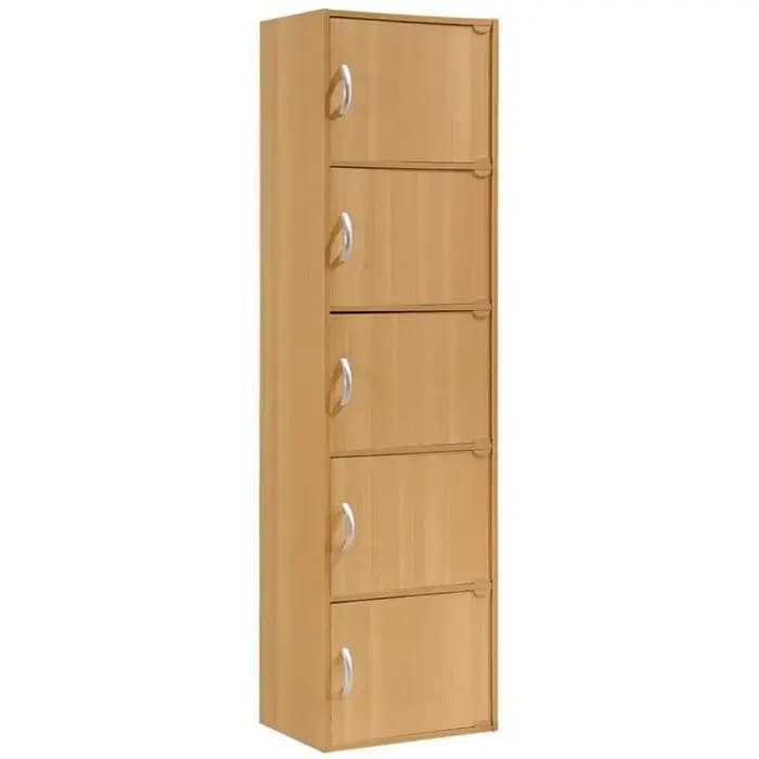 Bibliothèque à 5 étagères et 5 portes, 59 x 15,9 x 11,75 pouces, rangement multifonctionnel fin pour