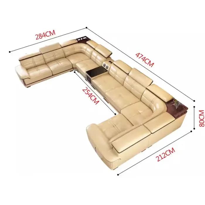 Grand canapé en cuir véritable avec chaise longue