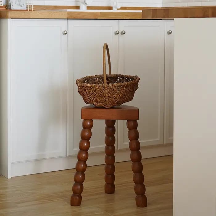 Tabouret bas français rétro en bois massif, table d'appoint antique, table de chevet, tabouret rond,
