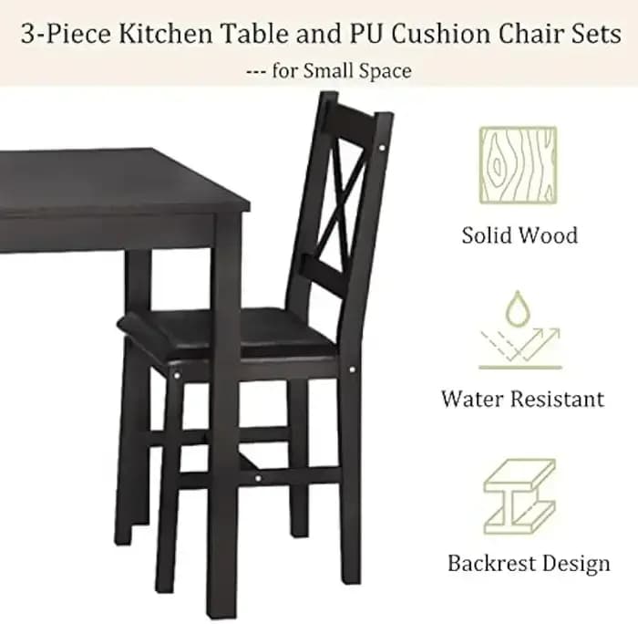 BestsellerBestsellerKitchen Ensemble de table à manger 3 pièces, table carrée en bois robuste et cha