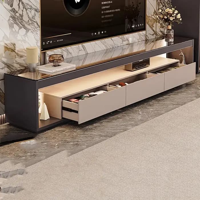 Verre Transparent Tv Table Meuble de rangement sol de luxe moderne Tv