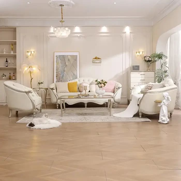 Canapé irrégulier de luxe design blanc intérieur salon clair mode