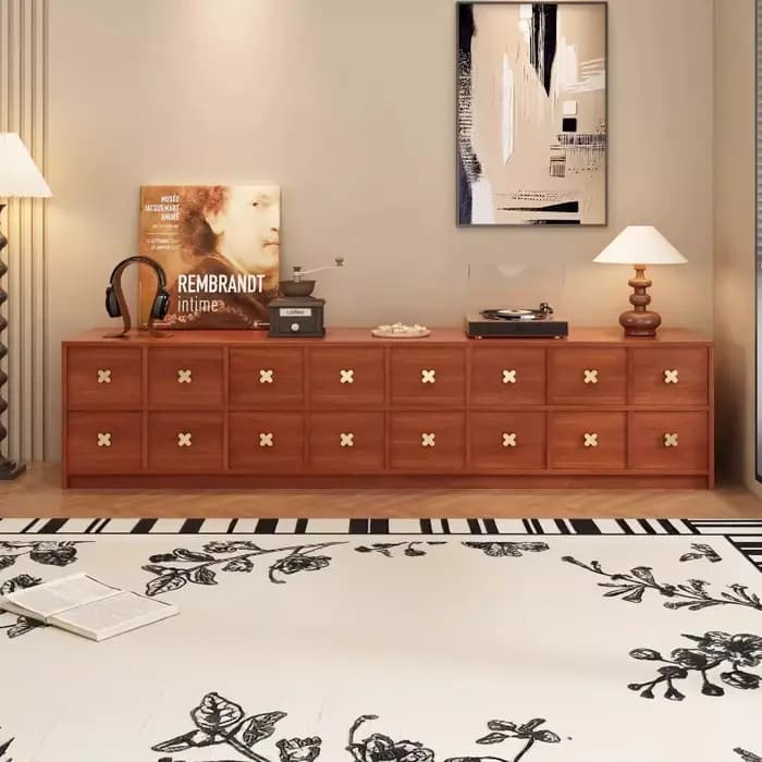 Meuble TV rétro 200 cm en bois brillant