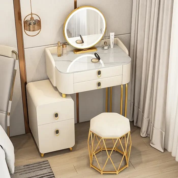 Table de vanité moderne italienne, mignonne, tendance, de luxe, Design d'angle, Coiffeuse Avec Miroi