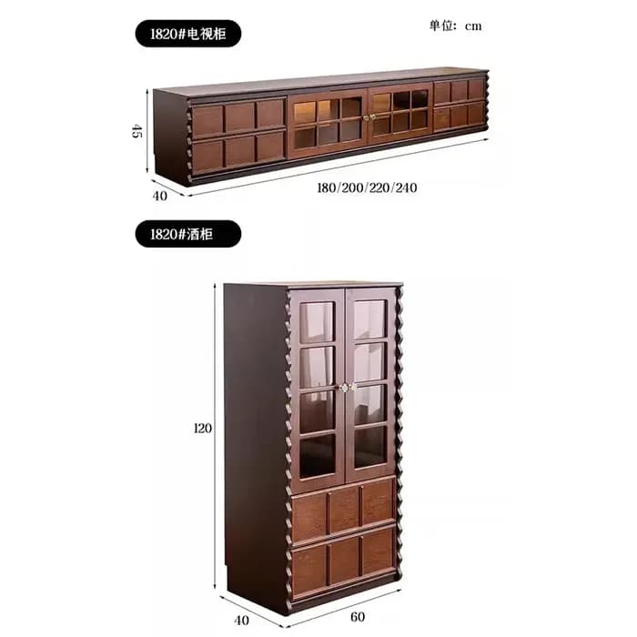 Meuble TV vintage en bois avec portes en verre