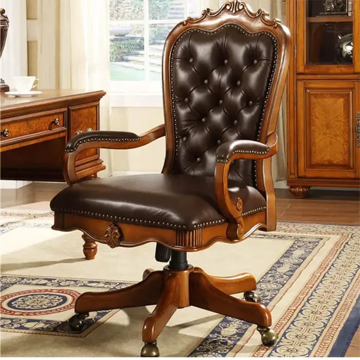 Chaise De bureau en bois massif Vintage luxe Mobile en cuir salle à manger chaise De bureau maison j