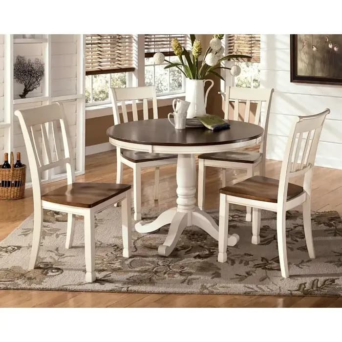 Pour Table à manger Whitesburg Cottage Râteau Dossier Chaise de salle à manger Marron et Blanc cassé