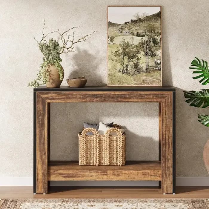 Table console de style farmhouse de 41,3 pouces, table d'appoint derrière le canapé avec étagères de