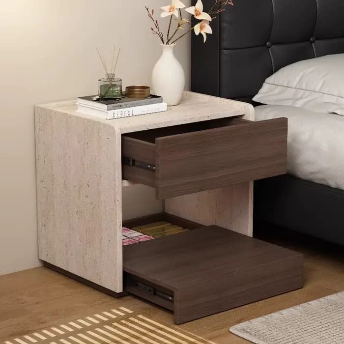 Table de Chevet Tendance Nordique Luxe Moderne Vintage avec Rangement et Présentoir Esthétique – Meuble de Chambre