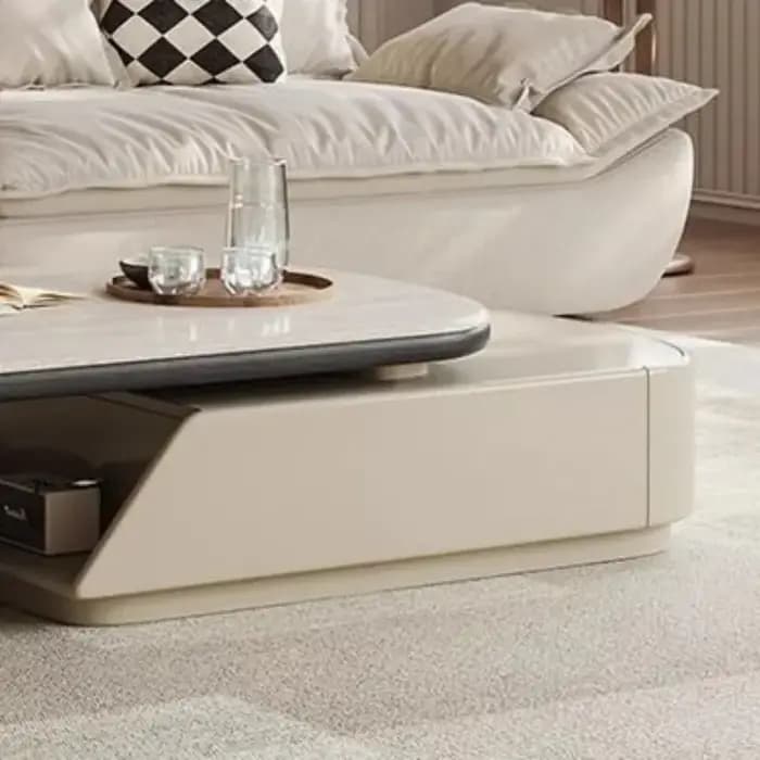 Table basse escamotable 130-170 cm avec rangement intégré