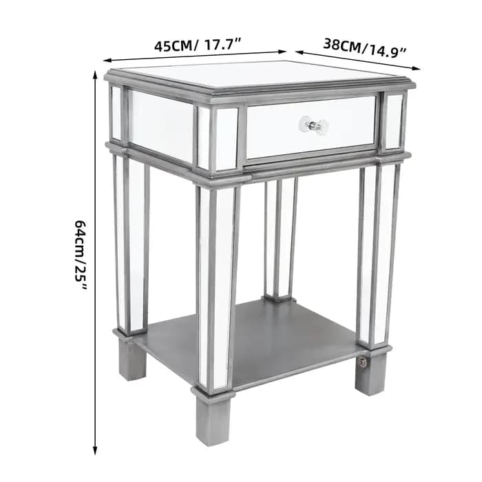 Table d'appoint miroir argentée pour salon chambre, 2 niveaux, côté canapé, armoire de chevet, table