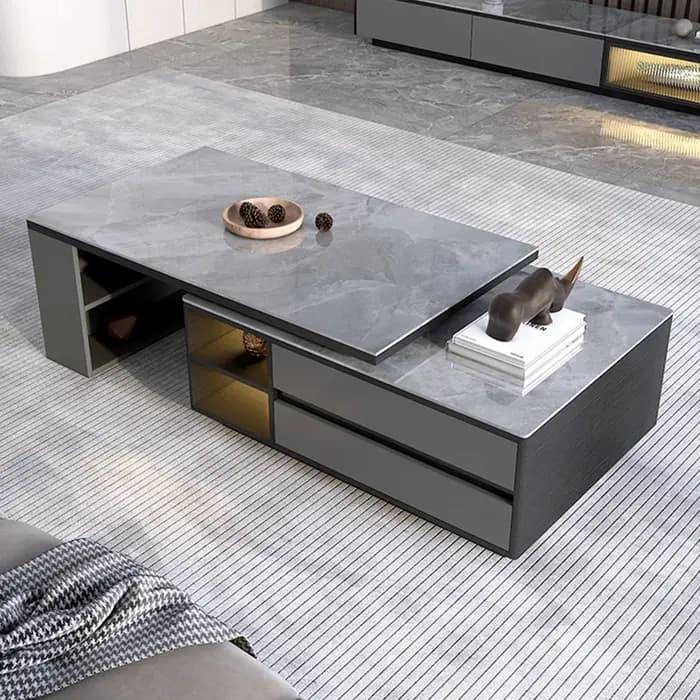 Table basse moderne et tendance avec tiroirs, table basse rectangulaire unique et esthétique, table