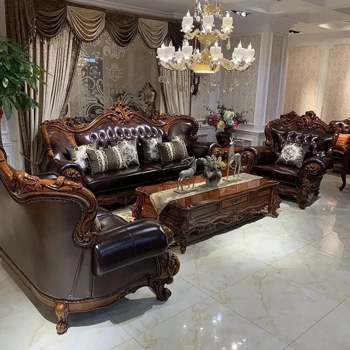 Meubles de salon de villa en cuir pleine fleur de luxe européen et américain