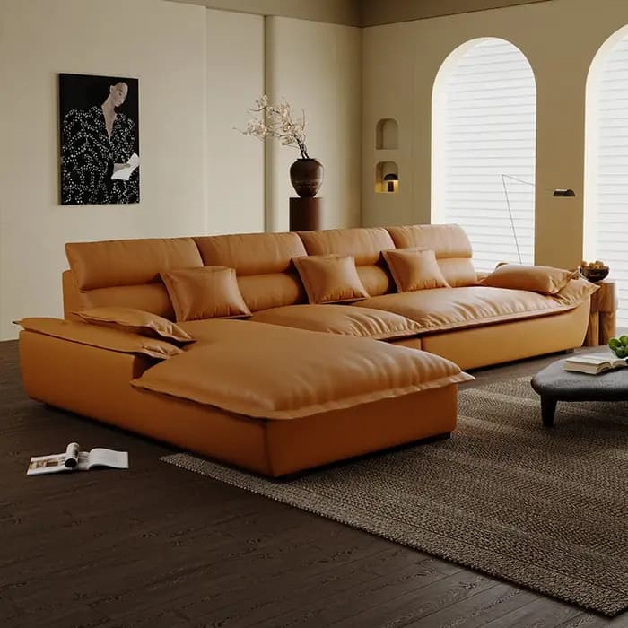 Canapé de salon en cuir italien, coin minimaliste, canapé de luxe, intérieur d'appartement, meubles