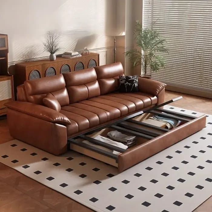 Canapé-lit convertible en bois massif, pliable, en cuir véritable, pour salon, canapé sectionnel, mo