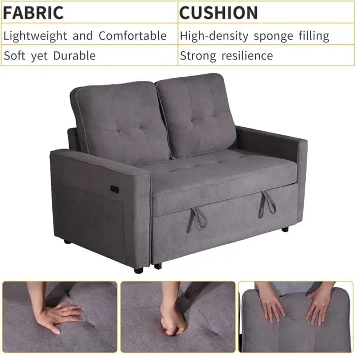 Canapé convertible, canapé-lit avec USB et dossier inclinable, canapé-lit moderne 3 en 1, personnali