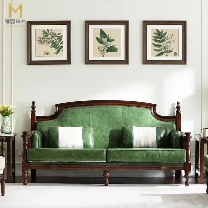 Dos européen salon canapés en cuir vert italien en bois canapé design Double luxe incurvé Divano Sog