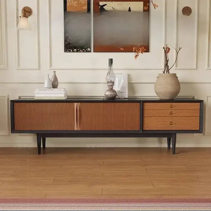 Tiroirs marron meuble Tv décoration murale support maison milieu du siècle