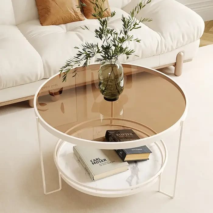 Table basse en verre salon petit appartement Simple moderne ronde Double dalle de roche petites Tabl