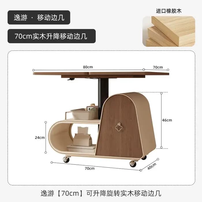 Tables basses de rangement en bois avec plateau relevable sur roulettes