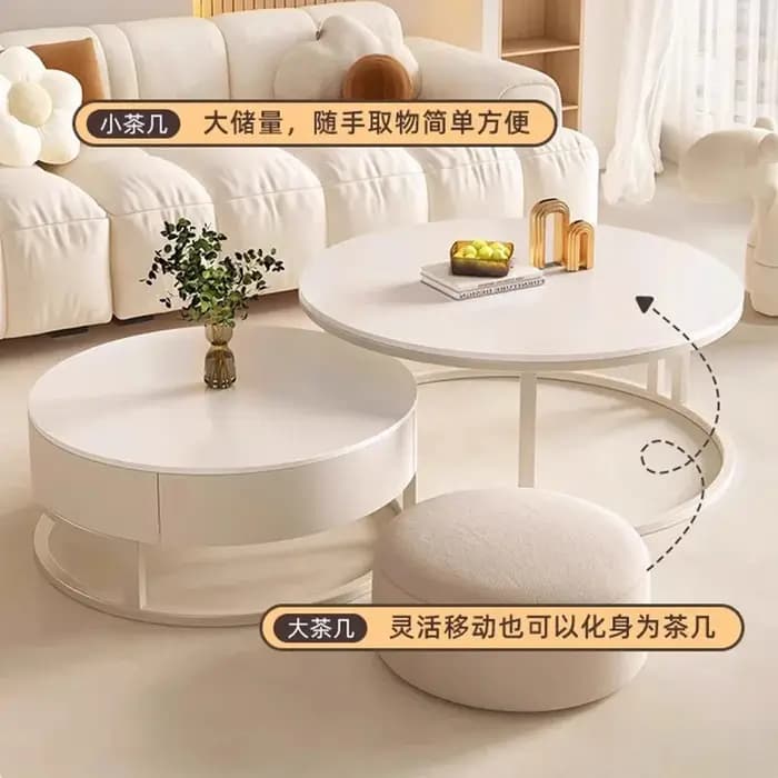 Table basse ronde simple et luxueuse pour petit appartement