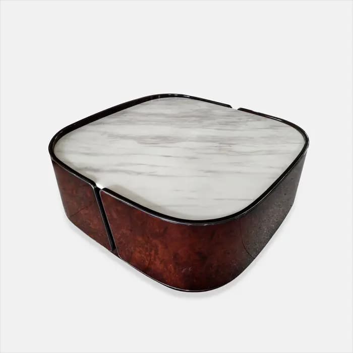 Table basse en marbre avec cadre en placage de champignon de noyer