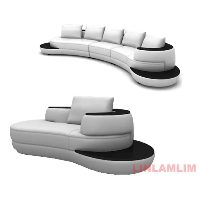 Canapé sectionnel incurvé moderne de luxe en cuir véritable