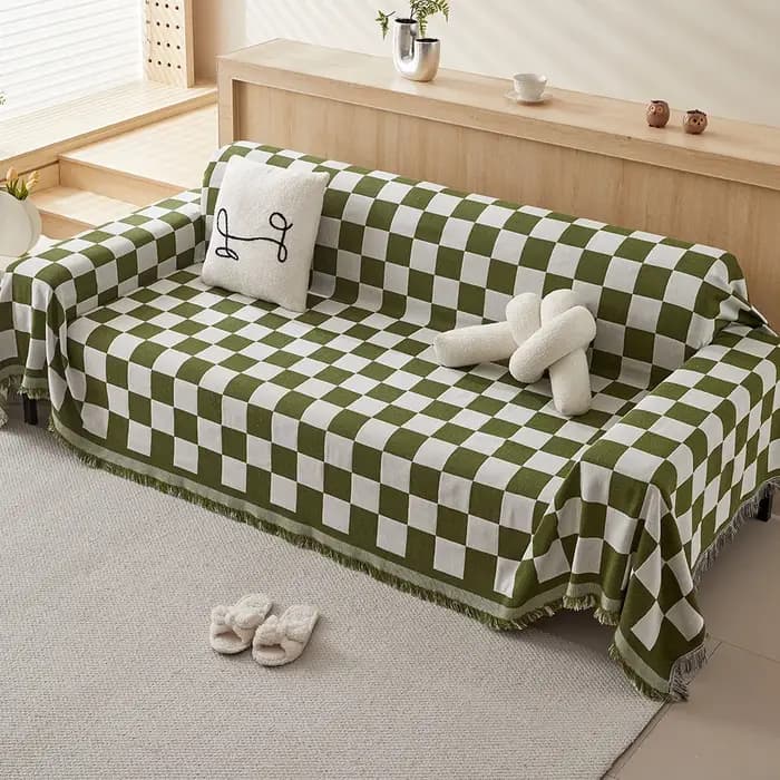 Housse de canapé moderne à motif damier, décoration d'intérieur, serviette de canapé lavable, style nordique, housse universelle pour toutes les saisons, protection du canapé