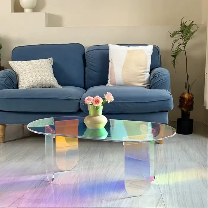 Table basse en acrylique transparent iridescent LUVODI - Table d'appoint incassable pour canapé, sal