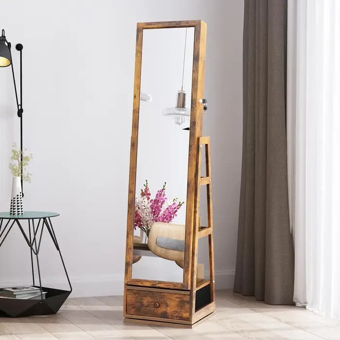 Armoire à bijoux avec miroir pleine longueur pivotant à 360° - Armoire sur pied avec miroir intégré