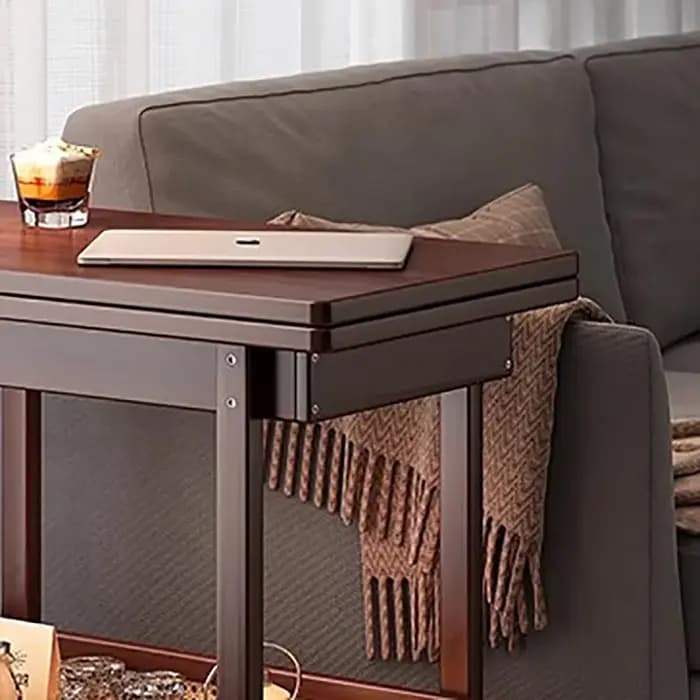 Table basse Mobile pliante en rotin sur roulettes