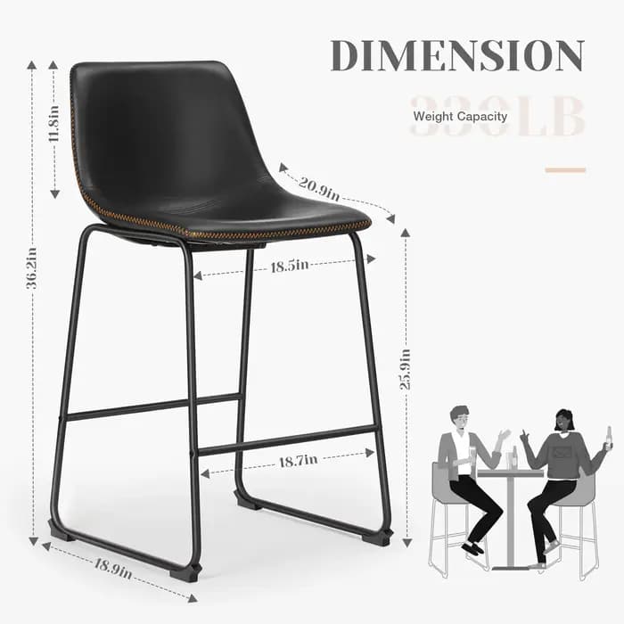JIAN-Ensemble de 2 tabourets de bar en cuir Pu, pour salle à manger, cuisine haute, confortable, cou
