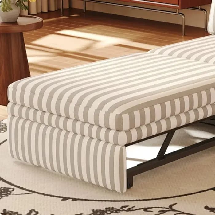 Canapé-lit pliable en tissu lin rayé