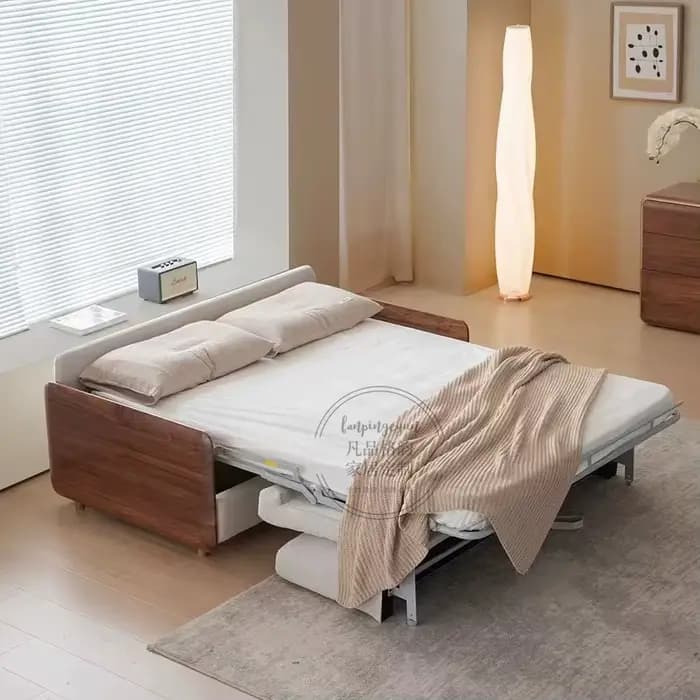 Canapé-lit pour 2 personnes, structure en bois pliable, taille standard, multifonctionnel, mobilier
