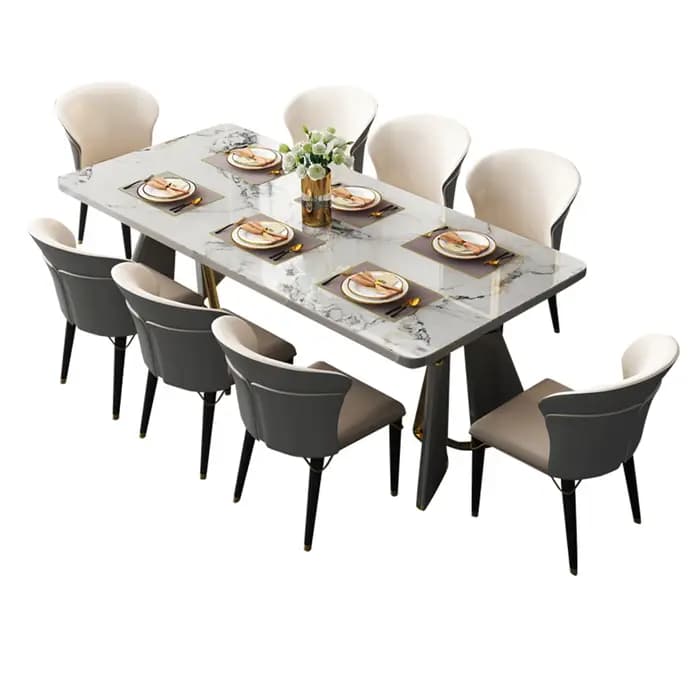Table à manger de salon moderne de luxe italie rectangulaire étanche 8 personnes pieds