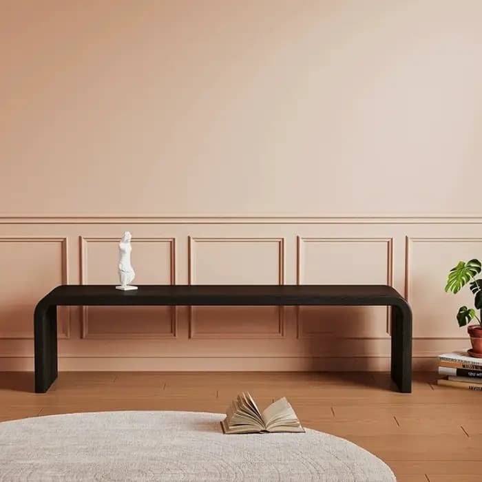 Pouf rétro pour salon, repose-pieds, tabouret de canapé en bois massif noir français, meubles pour la maison, mobilier du milieu du siècle