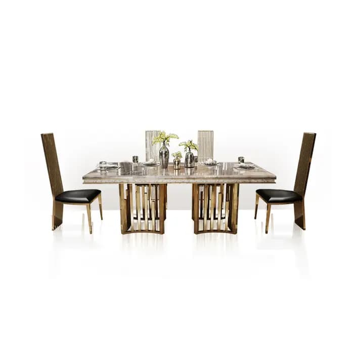 Linlamlim-Ensemble de table à manger en marbre avec cadre en acier inoxydable doré