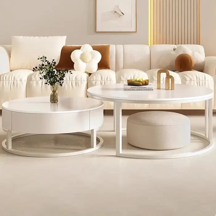 Table basse ronde simple et luxueuse pour petit appartement