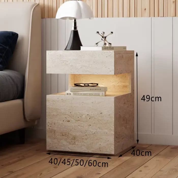 Table de chevet en bois massif avec tiroirs, design esthétique, style artistique simple et moderne,